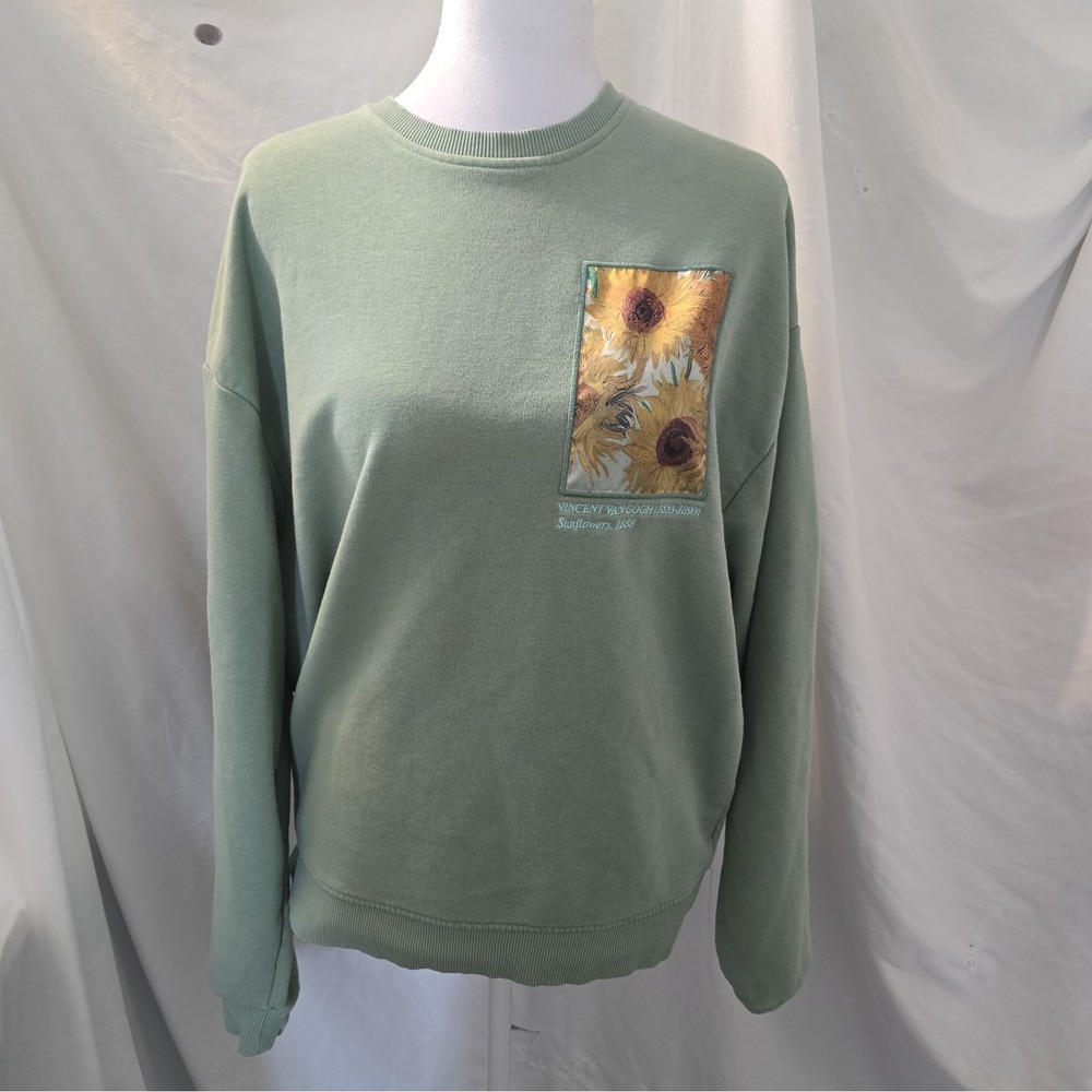 Primark Vincent Van Gogh "Sunflowers" Oversized Graphic Sweatshirt Green 2XS Tag